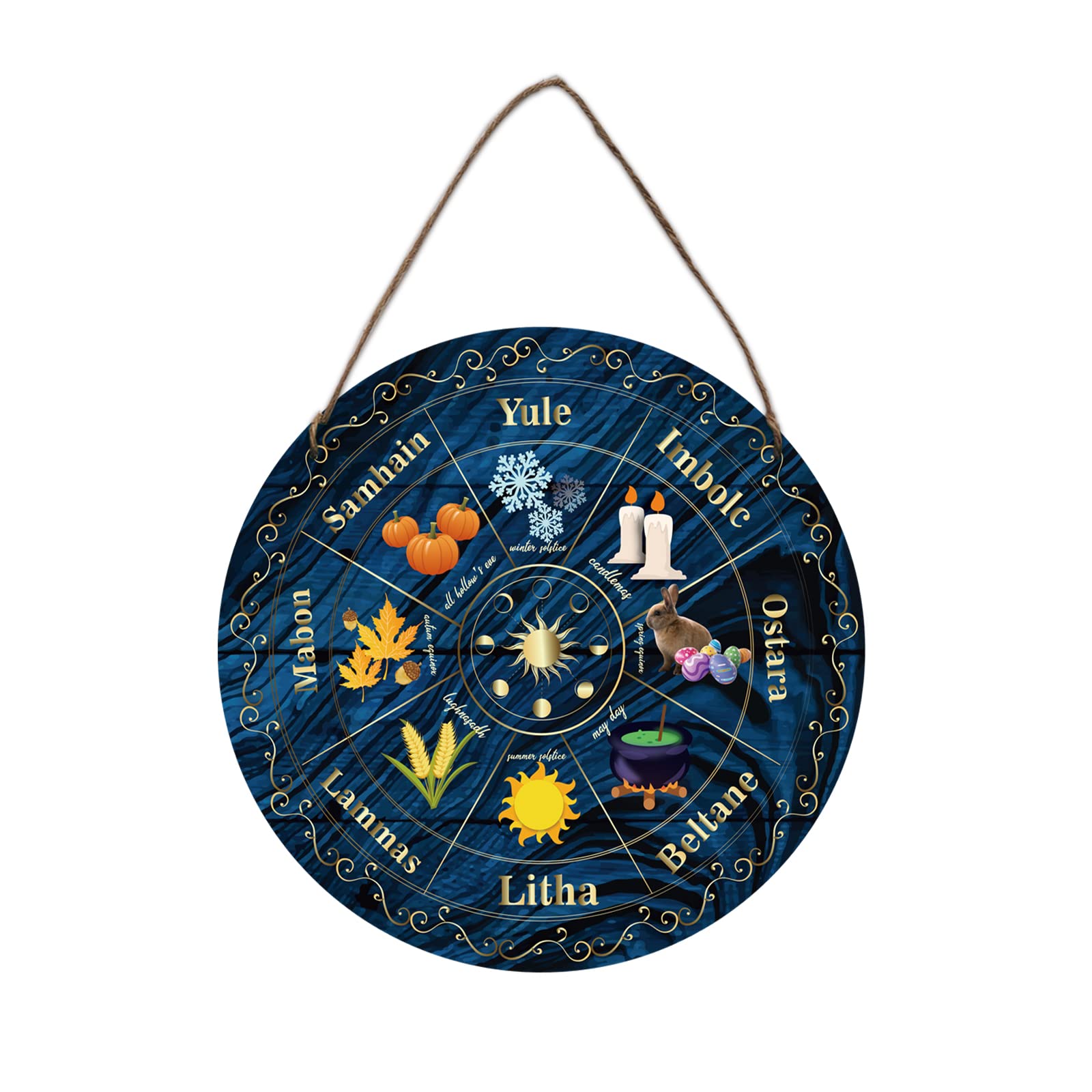 NBEADS Wheel Of The Year Wood Sign, 30cm Sabbats Norse Pagan Sign Witches Runes Wood Engraved Board Wiccan Holidays, Wicca Calendar, Yule Altar, Celestial Sign, Vintage Handmade Christmas Sign Decor