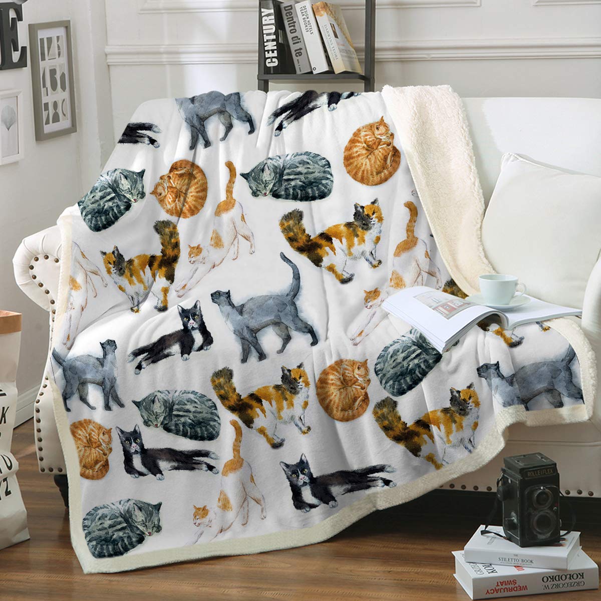 Sleepwish Cat Fleece Throw Blanket Hipster Cats Pattern ...