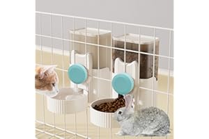 kathson Rabbit Gravity Auto Feeder Set 35oz Hanging Automatic Food Water Dispenser Cage Automatic Feeder Set for Rabbit Chinchilla Guinea Pig Hedgehog Ferret Kitty Puppy (Blue)