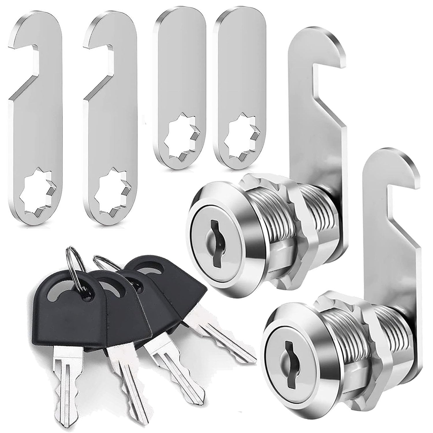 Litensh 2pcs Security Cam with Different Keys, 16mm Letter Post Box Locks, Cabinet Drawer Mailbox Lock Cupboard Toolbox Door Furniture Locker Lock Come with 2 Different Plates