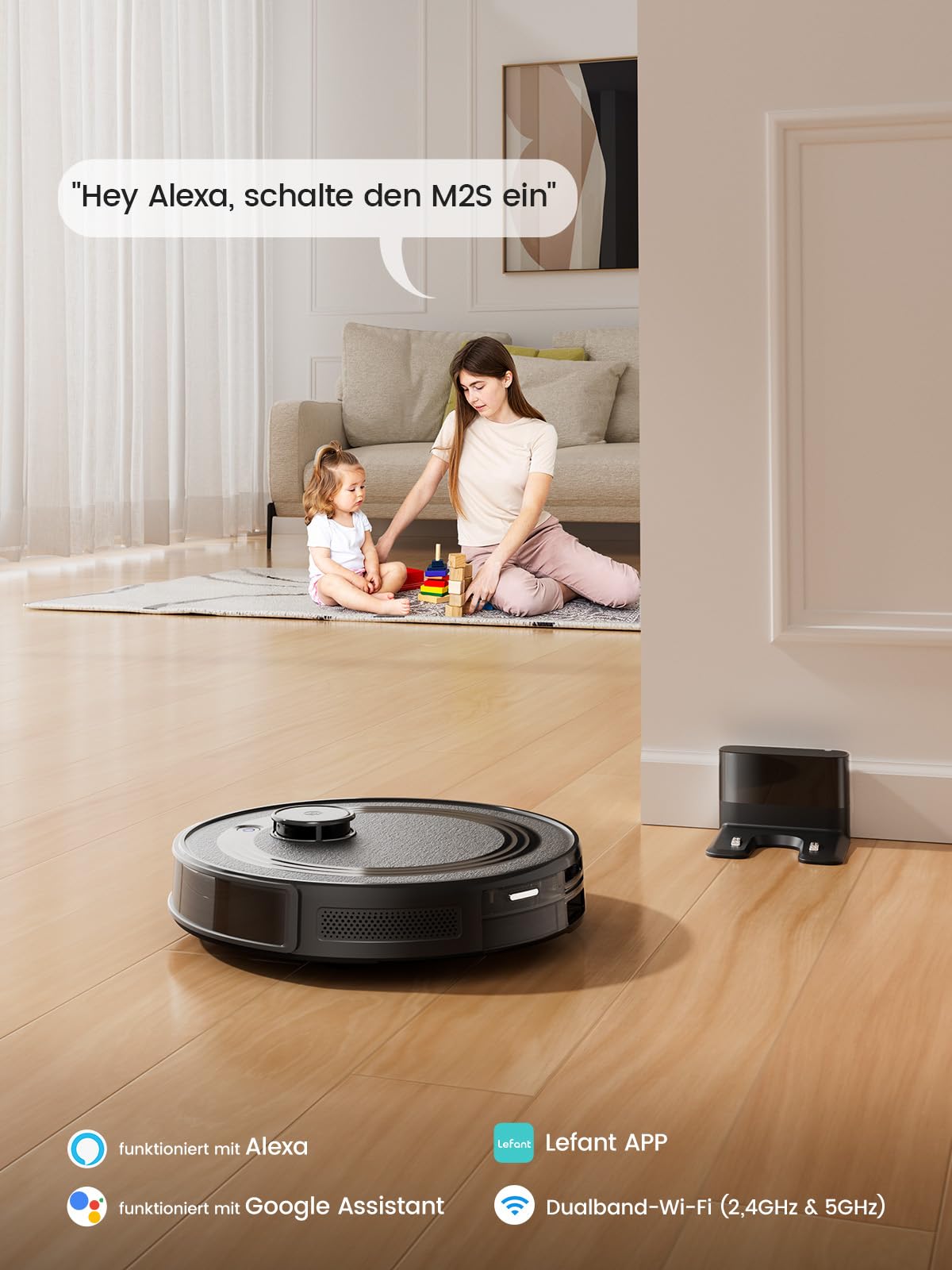 LEFANT M2S Saugroboter mit Wischfunktion, Automatische Teppicherkennung, Roboterstaubsauger mit No-Go-Zonen, 10000 Pa Starke Saugkraft für Tierhaare Teppiche, 240 Min Laufzeit, Schwarz 4