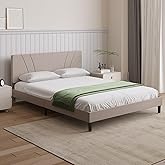 Novilla Queen Size Platform Bed Frame with Adjustable Headboard Upholstered Bed Frame Queen No Box Spring Needed, Noise Free, Easy Assembly, Light Beige