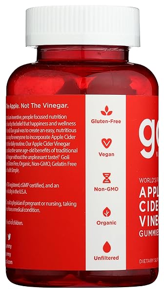 GOLI NUTRITION WORLD’S FIRST APPLE CIDER VINEGAR GUMMIES 60 COUNT, 60 COUNT