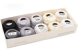 AMOHilos Size 8 Double Mercerized Egyptian Long Staple Cotton Pearl Thread Ball 5 Grams Rainbow Color Embroidery Thread 10 Colors per Box for Crochet Hardanger Cross Stitch Hand Embroidery (Set G)