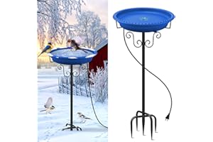 Heated Bird Baths for Outdoors for Winter, Lovppy 100W Heated Bird Bath Water Heater with Thermostatically Controlled, Heated Bird Baths Bowl with Metal Stake for Outside Garden Patio Yard (Blue)