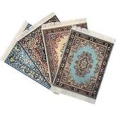 Set of 4 Dollhouse Area Rugs – Miniature Carpet Accessories for Doll Houses, 10 x 7 Inch Rectangular Floor Décor, Oriental Style