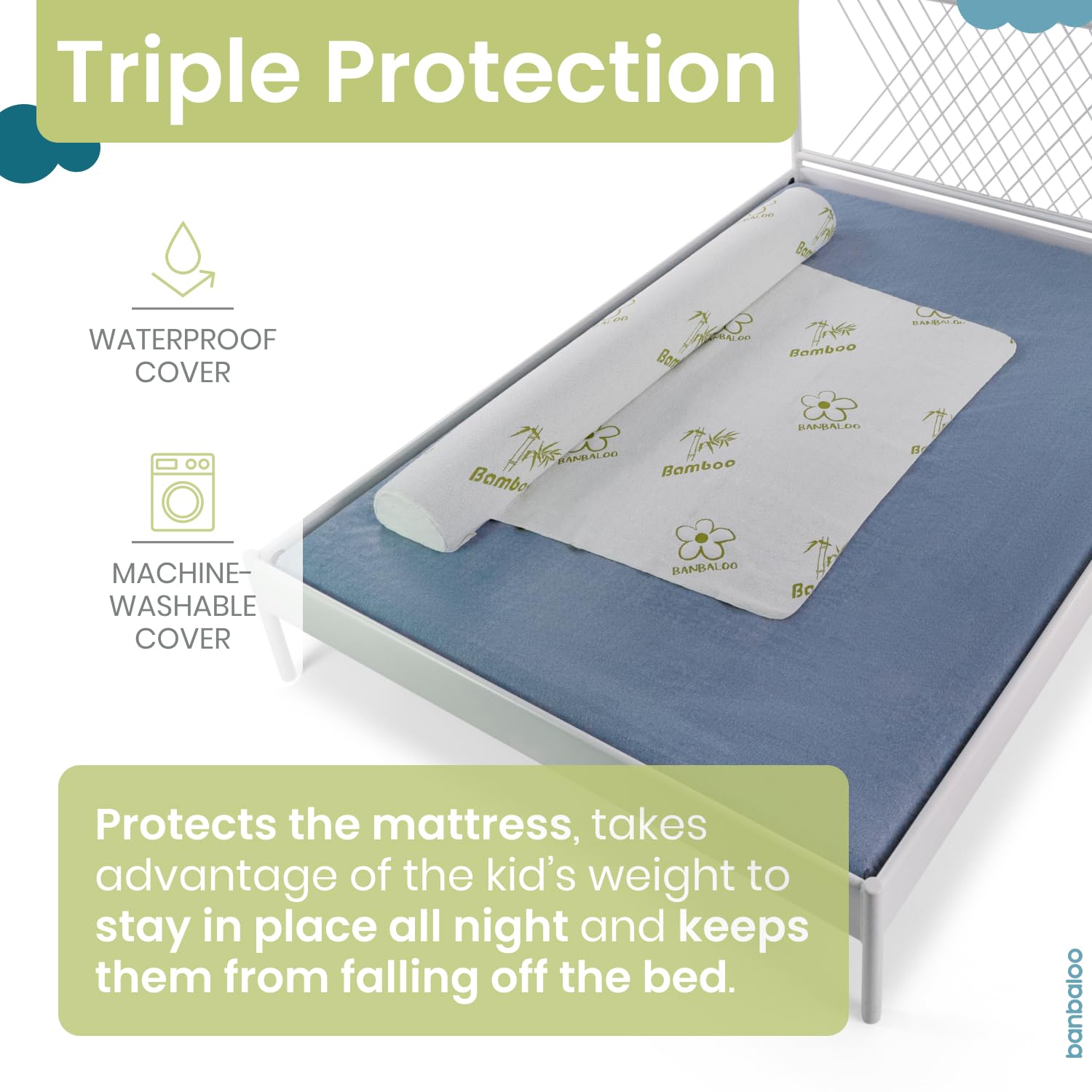 BANBALOO | Bed Bumper for Toddlers - Premium Model | XL Bed Barrier with Mattress Cover | Toddler Bed Bumper | Easy Setup and Quick Installation | Queen, King, Twin, Full-Size Bed | Foam