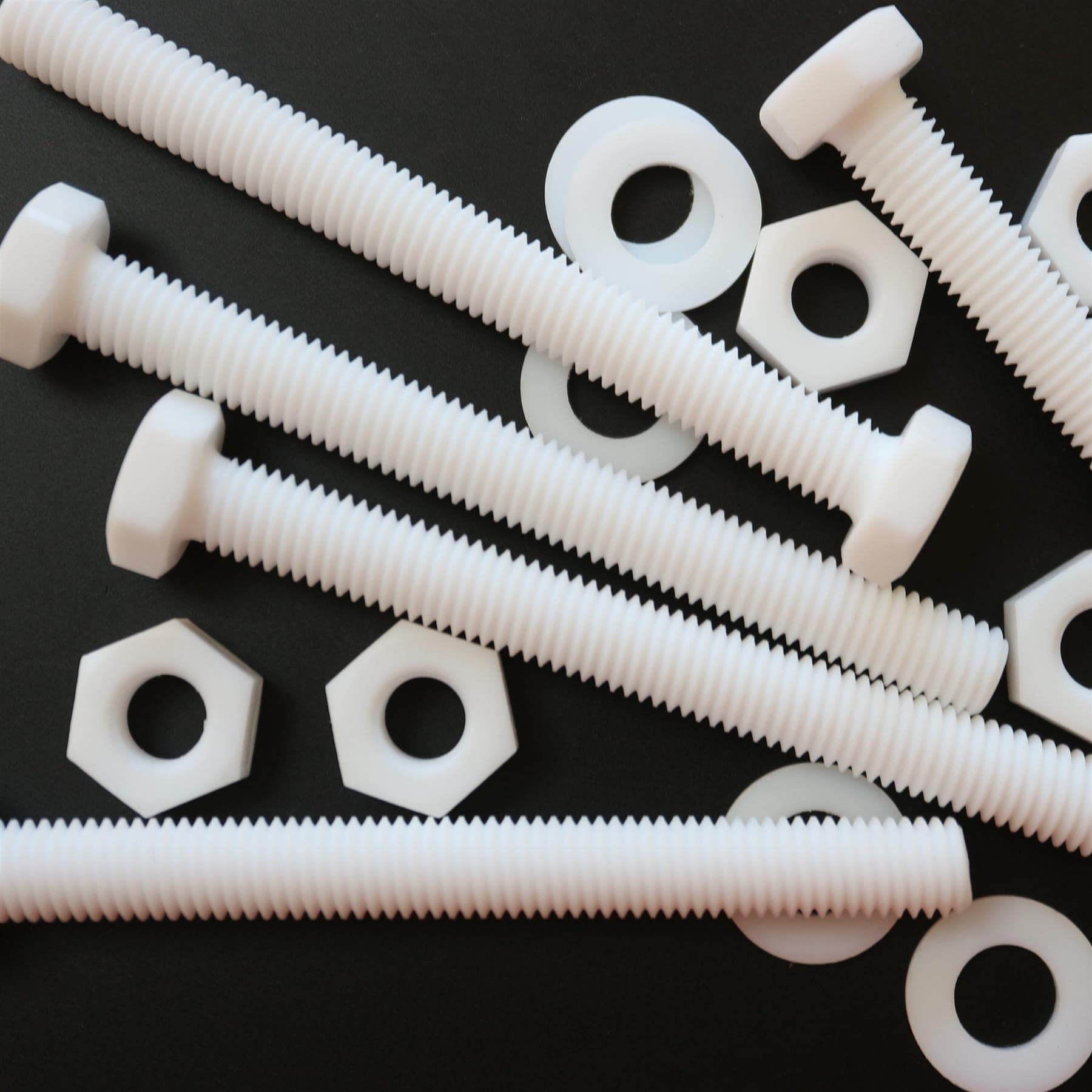 5X PTFE Hex Head, M10 x 100mm, Plastic Nuts and Bolts (Screws), Washers, Fluoropolymer Polytetrafluoroethylene