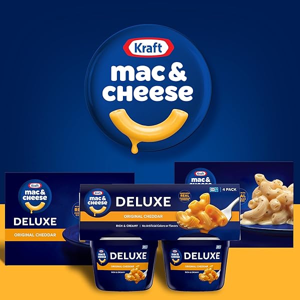KRAFT DELUXE MAC AND CHEESE, 4 CUPS, FOR EASY DINNER OR DINNER SIDES, ORIGINAL FLAVOR, NO ARTIFICIAL FLAVORS OR DYES, 2.39 OZ