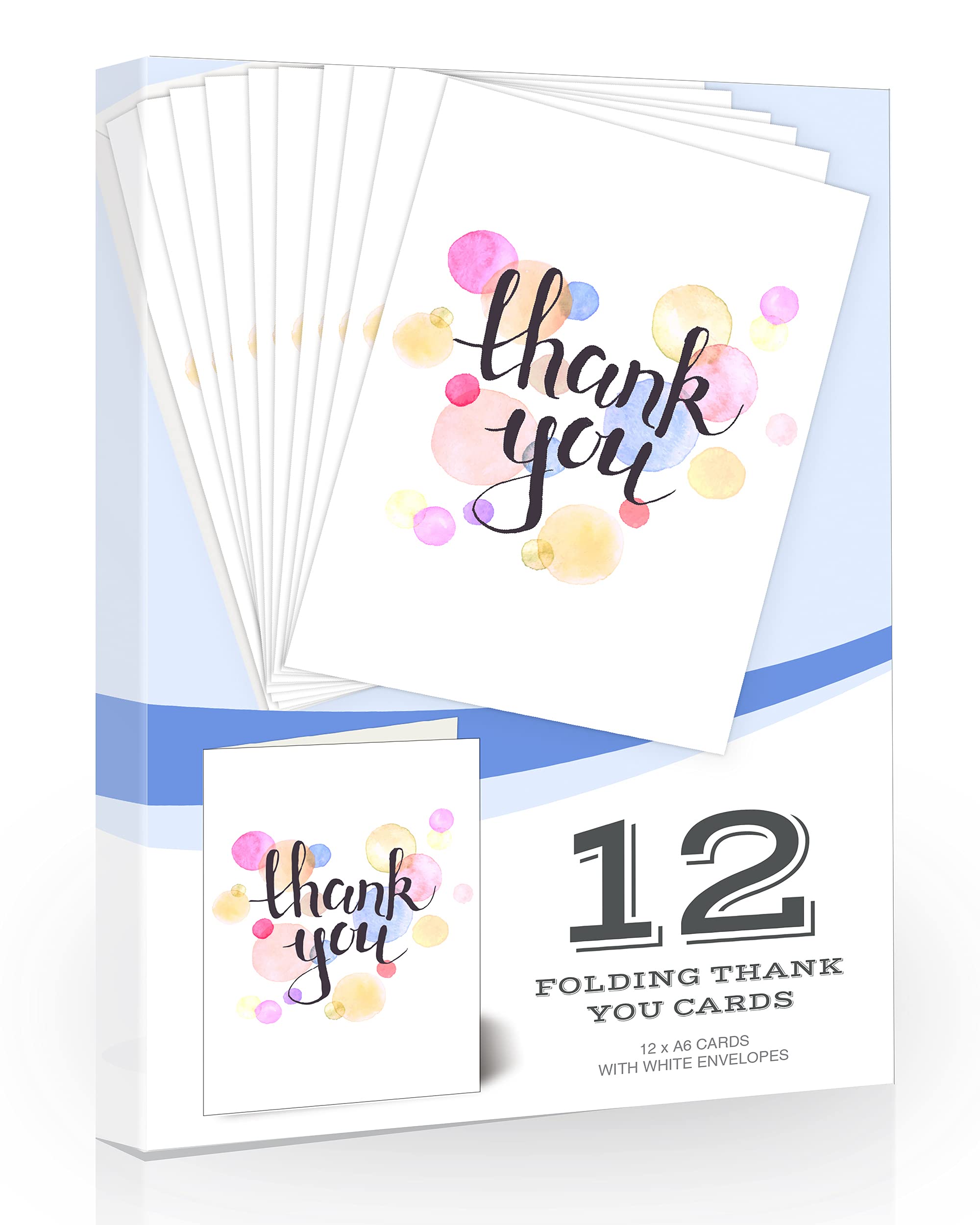 Olivia Samuel 12 x Thank You Cards from A6 Folding Style with Pretty Watercolour pattern