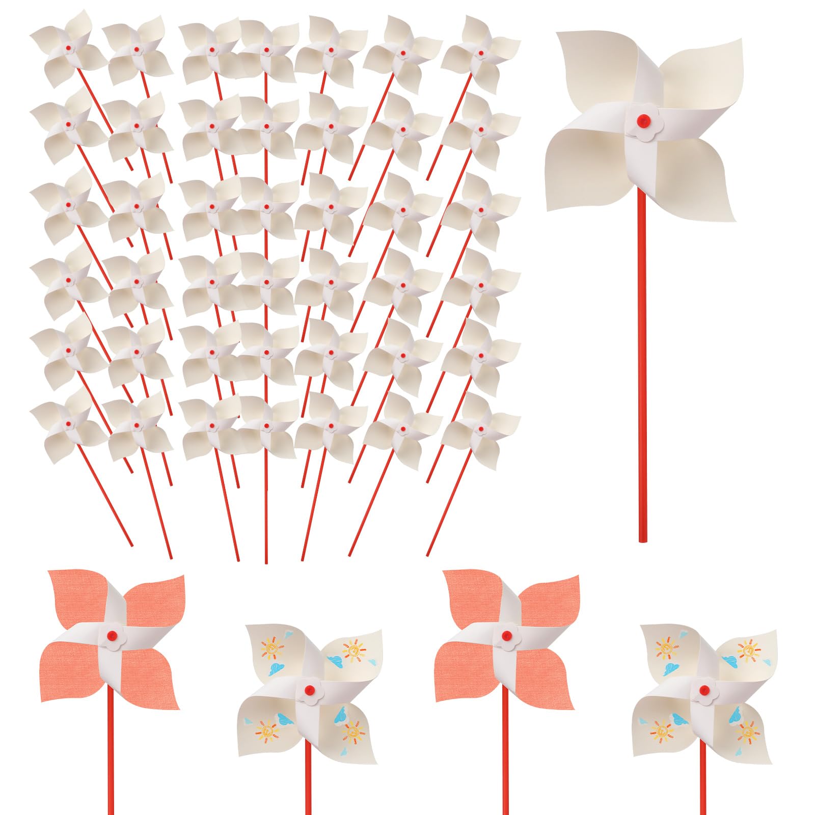 PEUTIER 50pcs DIY Paper Pinwheels for Kids, Paper Pinwheels Bulk Blank Plastic Windmills Pinwheel Crafts for Kids Home Fun Graffiti Summer Activities Group Daycare School