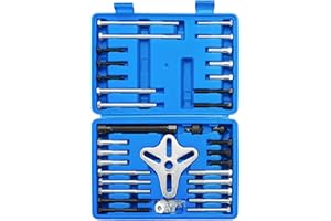NYXOVA 46pcs Harmonic Balancer Puller Set, Steering Wheel Flywheel Crankshaft Pulley Puller kit with Harmonic Balancers, Crankshaft Pulleys and Gears, Work on Most Cars, Pickups, SUVs (Blue)