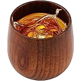 Wooden Whiskey Glasses, Bourbon Drinking Glass Natural Wooden Teacups Coffee Wine Mug, Old Fashioned Whiskey Tasting Glasses Bourbon Gift for Men(SIZE:1 Pcs)