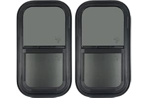 LITBM 2 Pack Vertical RV Window, 15" W x 22" H Tinted Sliding RV Window with Net Screen and Trim Ring, Fit for 1" or 1-1/2“ Thickness Wall, DOT Approved Tempered Glass