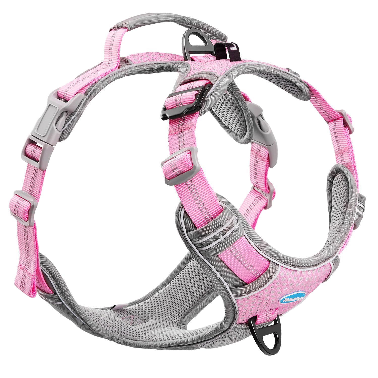 ThinkPet No Pull Harness Breathable Sport Harness with Handle-Dog Harnesses Reflective Adjustable for Medium Large Dogs,Back/Front Clip for Easy Control S Bright Pink