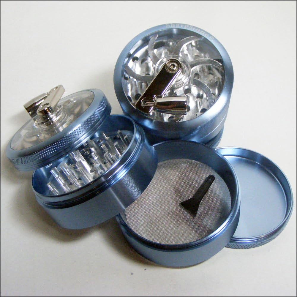 Sharpstone Herb Grinder Blue Hand Crank and a Cali Crusher Pollen Press