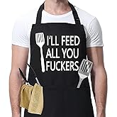 ibubudu Funny Cooking Aprons for Men, Dad, Husband, Fathers Day Grilling Gifts for Papa, Funny Dad Gifts, Cool Birthday Gifts for Him Brother Boyfriend, Kitchen BBQ Chef Grilling Apron with Pockets