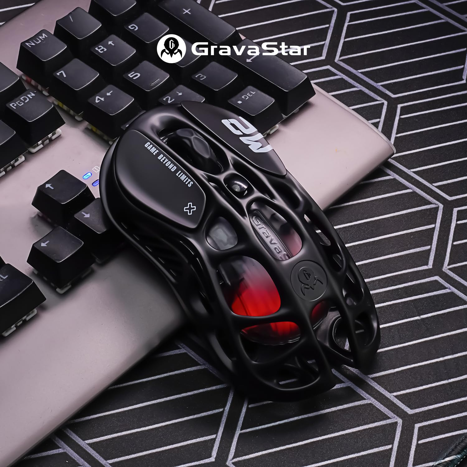GravaStar Mercury M2 Gaming Maus Kabellos mit 26.000 DPI, PAW3395 DM Sensor, 79 g Ultraleicht, 5 RGB-Modi, 5 programmierbare Tasten, Tri-Mode (2,4 GHz/Bluetooth/Kabel), für PC/Mac – Schwarz 2