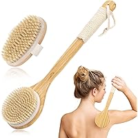 Back Scrubber for Shower, Dry Brushing Body Brush Set with Stiff Natural Bristles, Exfoliating Body Brush for Remove Dead Ski