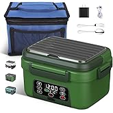 Cordless Electric Heated Lunch Box, 1.5L - 6.3 Cups 20000 mAh 100W Rechargeable Smart Self-Heating Food Warmer with Removable Divider, Spoon, Fork, BPA Free, Portable Lunchbox for Car Travel Office