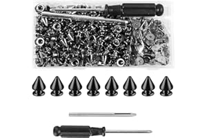 JUASKY 100sets Spikes and Studs Kit,8x12mm Black Cone Clothing Spike Stud Rivet with Tool for Clothes Crafts