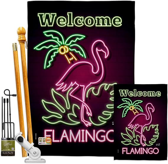Angeleno Heritage FK137110-BO Welcome Neon Flamingo Garden Friends