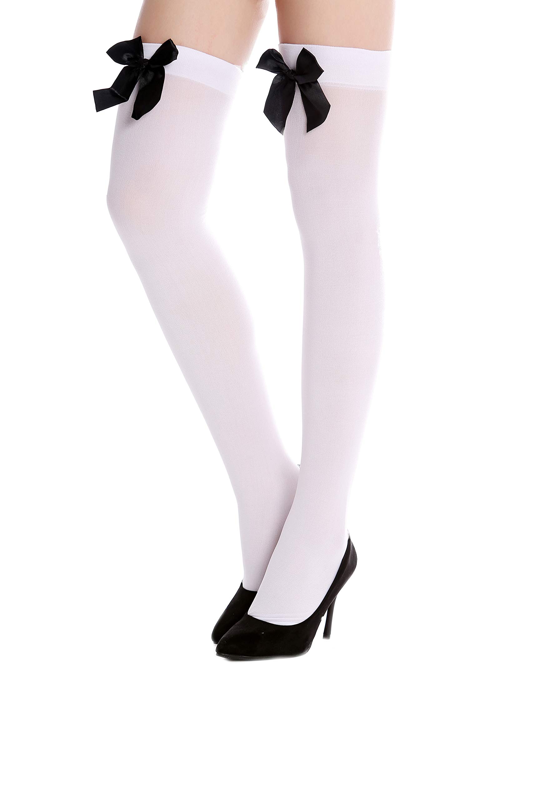 dressmeup DRESS ME UP - WZ-001WB socks women's stockings over knees carnival ribbon white black