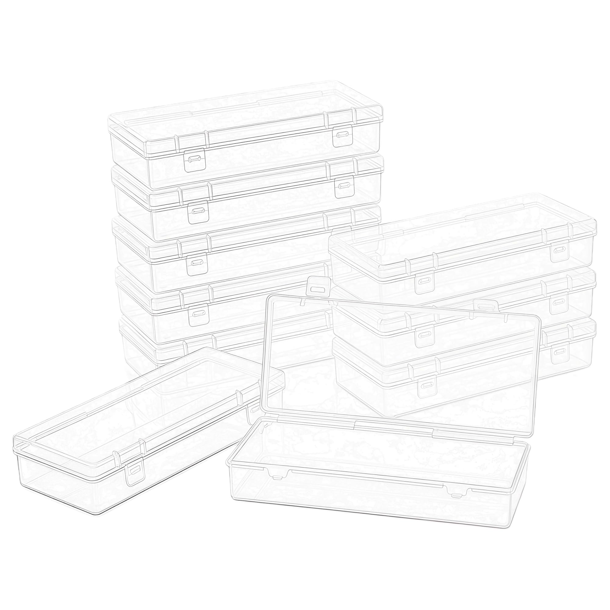 LJY 10 Pack White Plastic Storage Boxes with Lids 15.5 x 6.5 x 3 cm – Clear Rectangular Small Containers for Diamond Art Accessories, Beads, DIY Crafts and Hardware, Stackable Organiser (Clear)