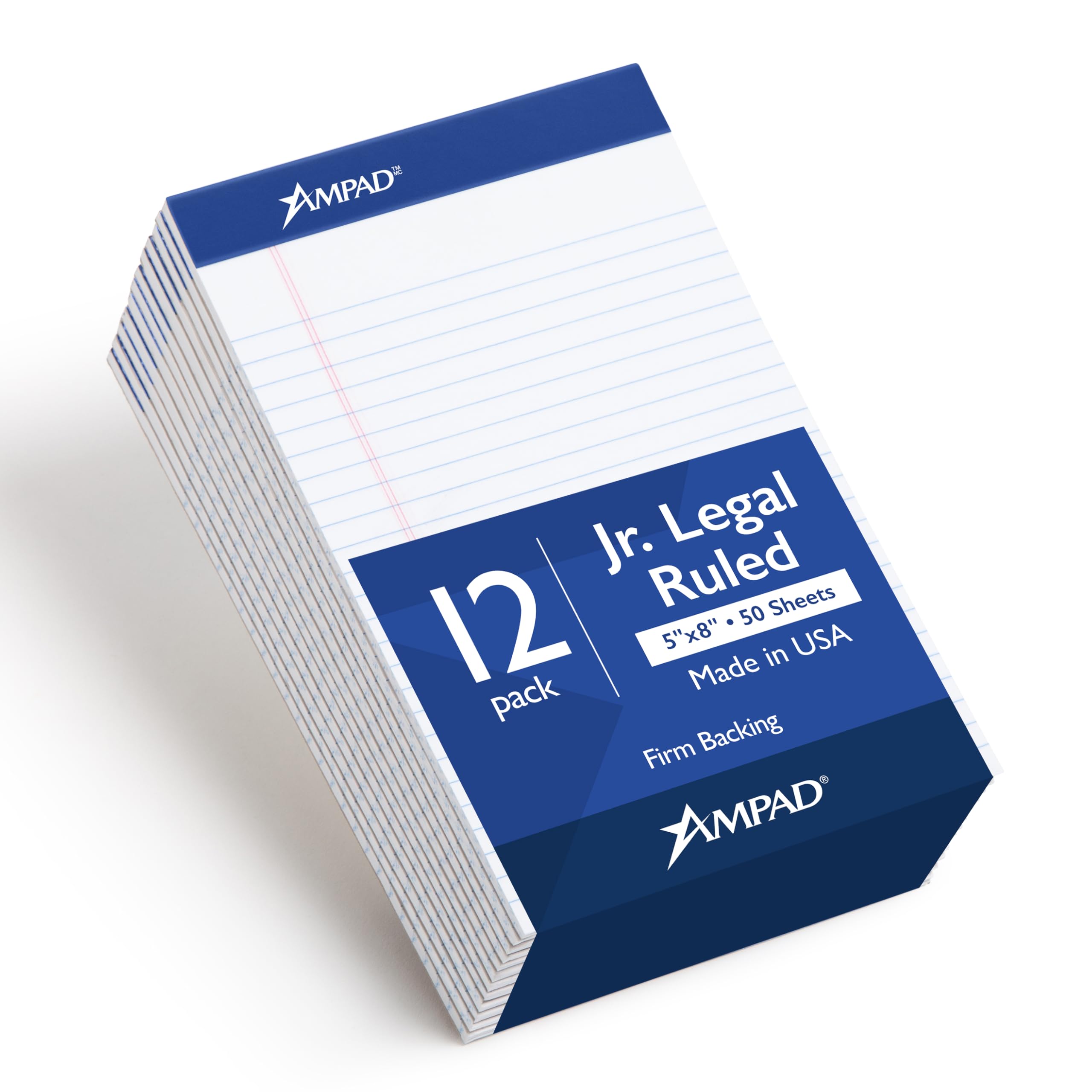 Ampad Jr. Notepad, College/Medium Ruled, 50 Sheets, White, 5" x 8", 12 per Pack (20-364)