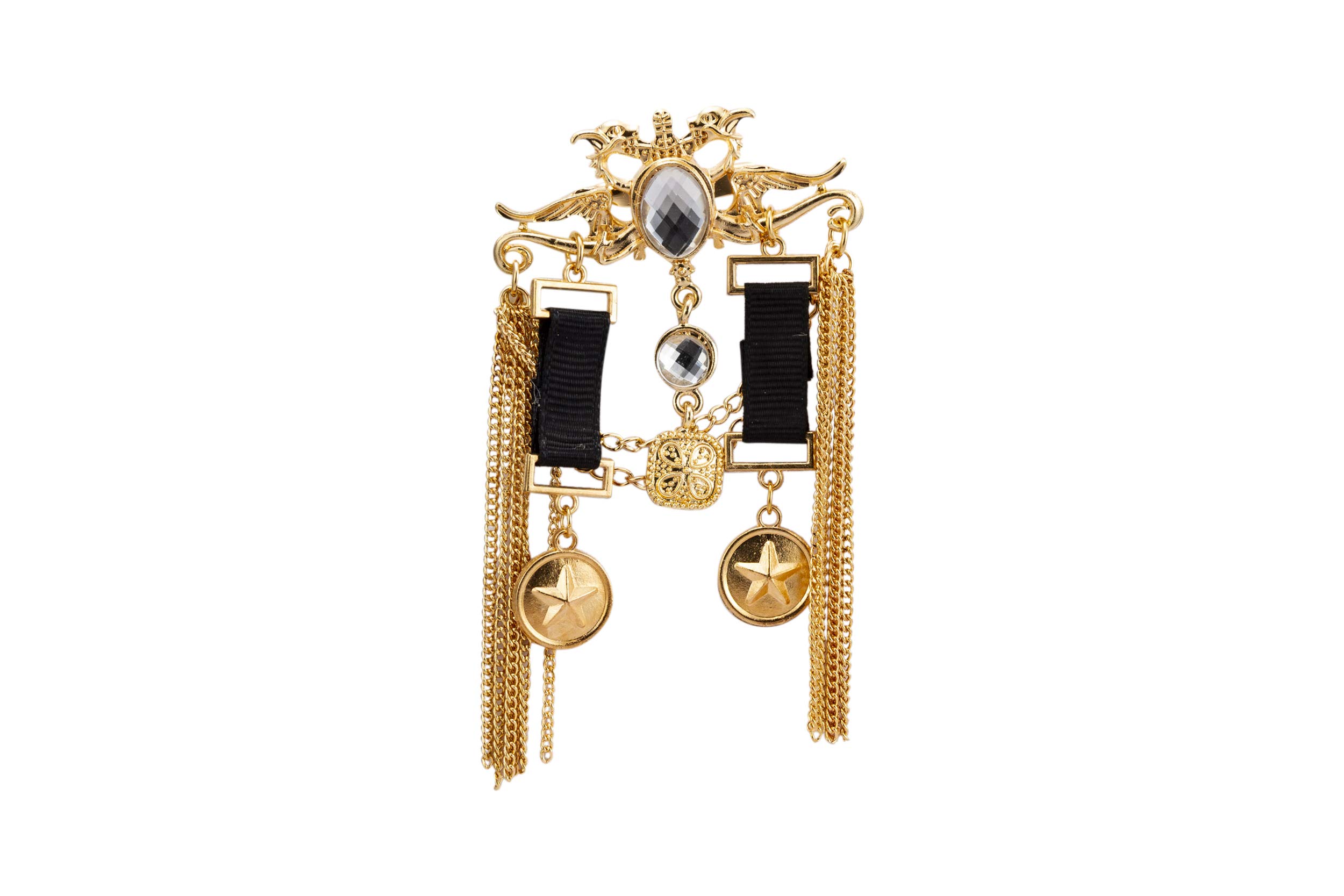 Brooch Lapel Pin for Men Gold Wings with Shimmer Stone Honorary Stars and Haging Chain Detailing Lapel Pin Badge Coat Suit Wedding Gift Party Shirt Collar Accessories