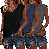 Womens 3 Pack T Shirts Cap Sleeve Tees U Neck Tank Tops Fashion Loose Fit Casual Summer Outfits Soft Clothes 2025