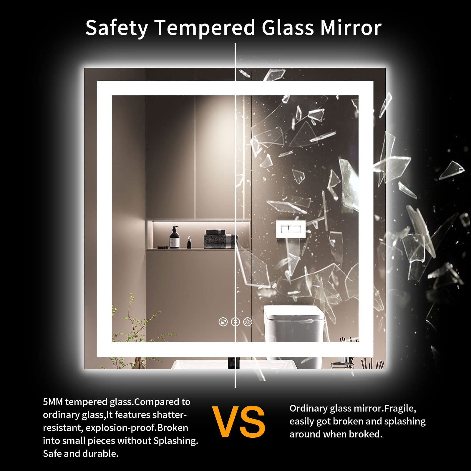 LOAAO 36X36 LED Bathroom Mirror with Lights, Anti-Fog, Dimmable, Backlit + Front Lit, Lighted Bathroom Vanity Mirror for Wall, Memory Function, Tempered Glass, Safe to Use, ETL Listed