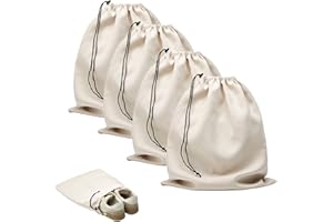 LAKE OF FIRE 4-Piece Travel Shoe Bags for Packing, 17.7" x 13.8" Dustproof Shoe Bags - Flannel Shoe Pouch with Drawstring Closure,Washable & Reusable(Beige)