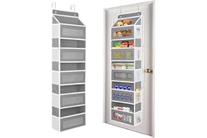 Chutai Over the Door Organizer Storage, 5 Shelf Hanging Door Organizer with 5 Large Capacity Pockets, Anti Tilt 44 lb Load Behind Door Storage for Bedroom, Bathroom, Pantry, Nursery, (Light gray)