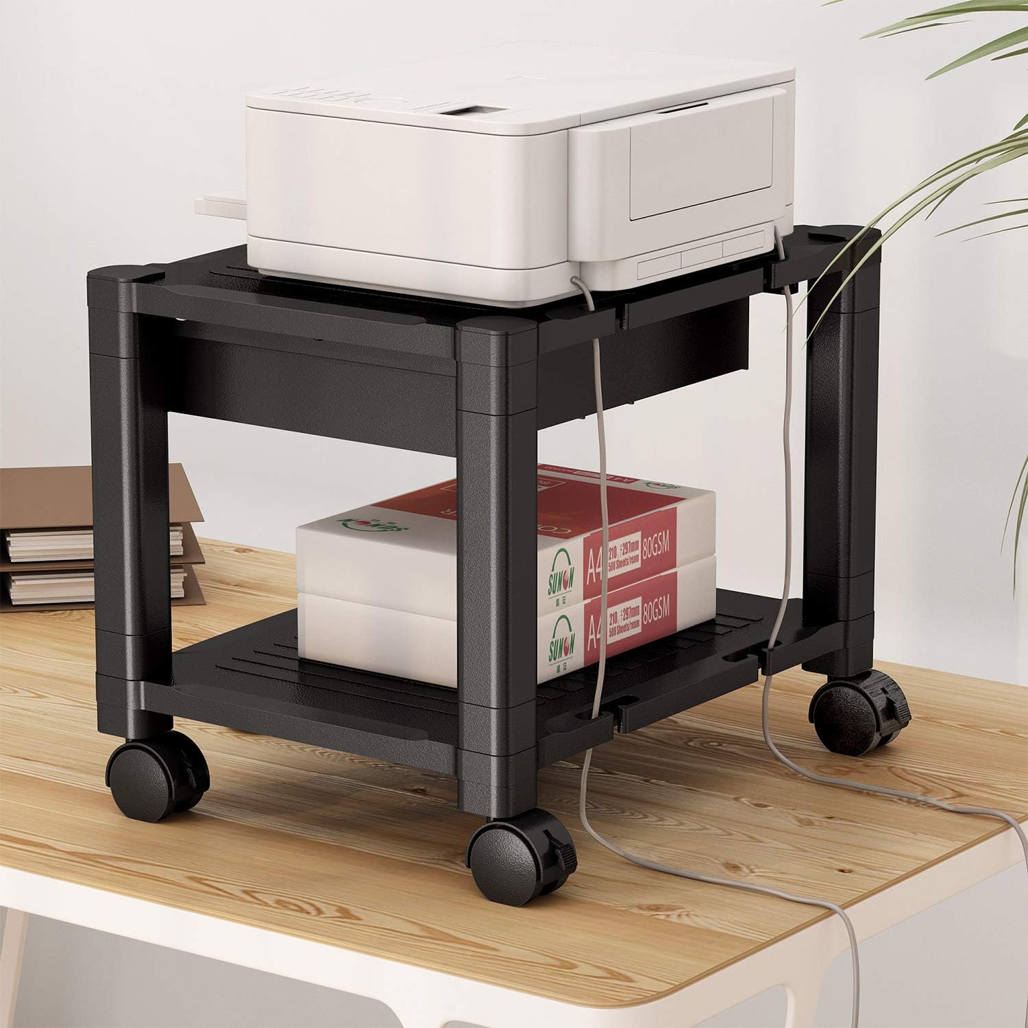 Printer Stand - Under Desk Printer Stand with Cable Management & Storage Drawers, Height Adjustable Printer Desk with 4 Wheels & Lock Mechanism for Mini 3D Printer by HUANUO : Office Products