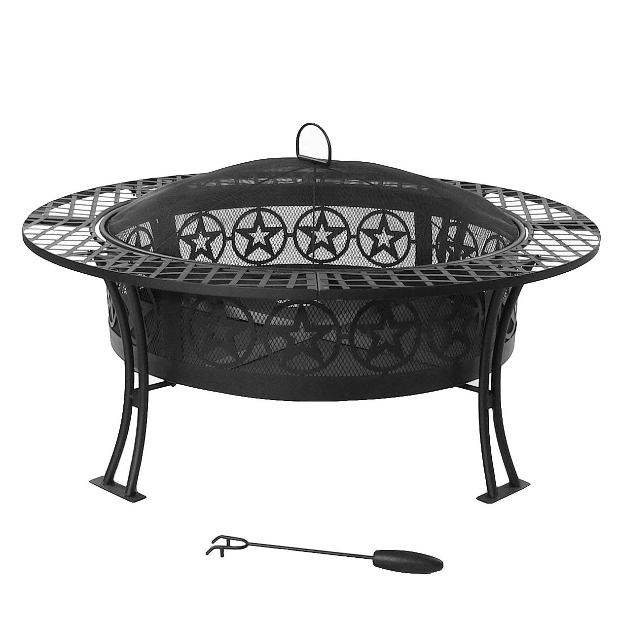 Durable Spark Screen And Fireplace Poker Large 40 Inch Round Wood Burning Backyard Patio Firepit Bowl Sunnydaze Diamond Weave Outdoor Fire Pit Outdoor Heaters Fire Pits Patio Lawn Garden