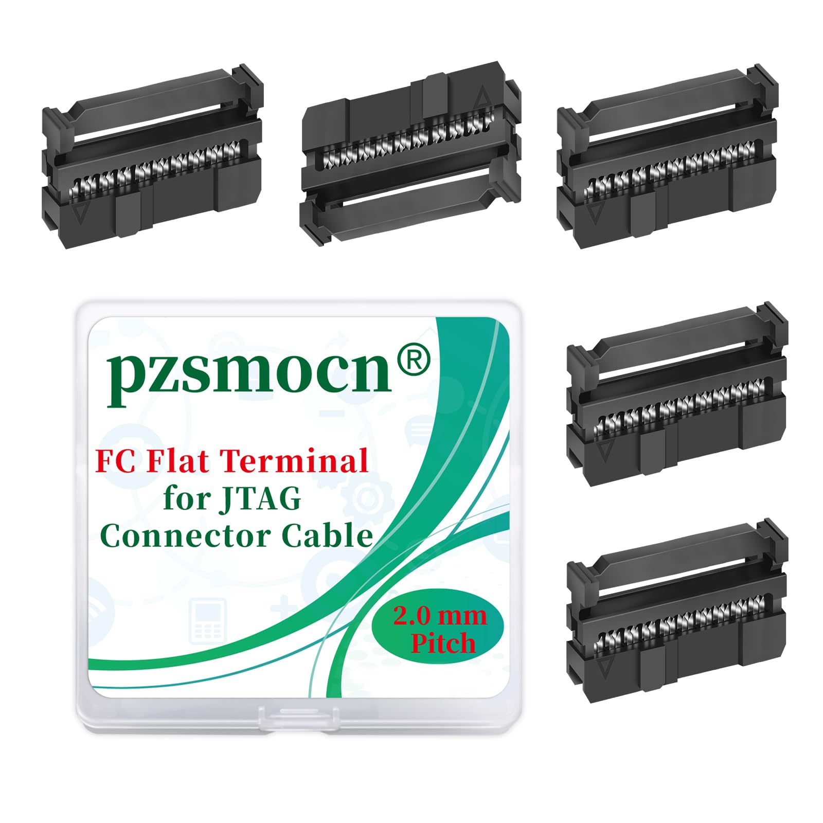 Pzsmocn 20 Sets IDC 2 * 10 Double Row Rectangular Socket Adapter FC Black Crimp Wire Head Three-piece Kit 2.0mm Pitch, 20 Pin FC-Female Terminal Connector, for JTAG Flat Ribbon Cable. — image 1