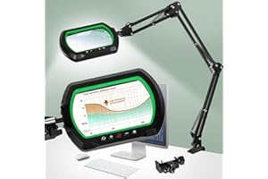 12X Ultra Long 3-Section Swing Arm Lighted Magnifying Glass, NUEYiO 5.3* 3.2" Rectangle Large Magnifier Lamp with Stand, 5 Co