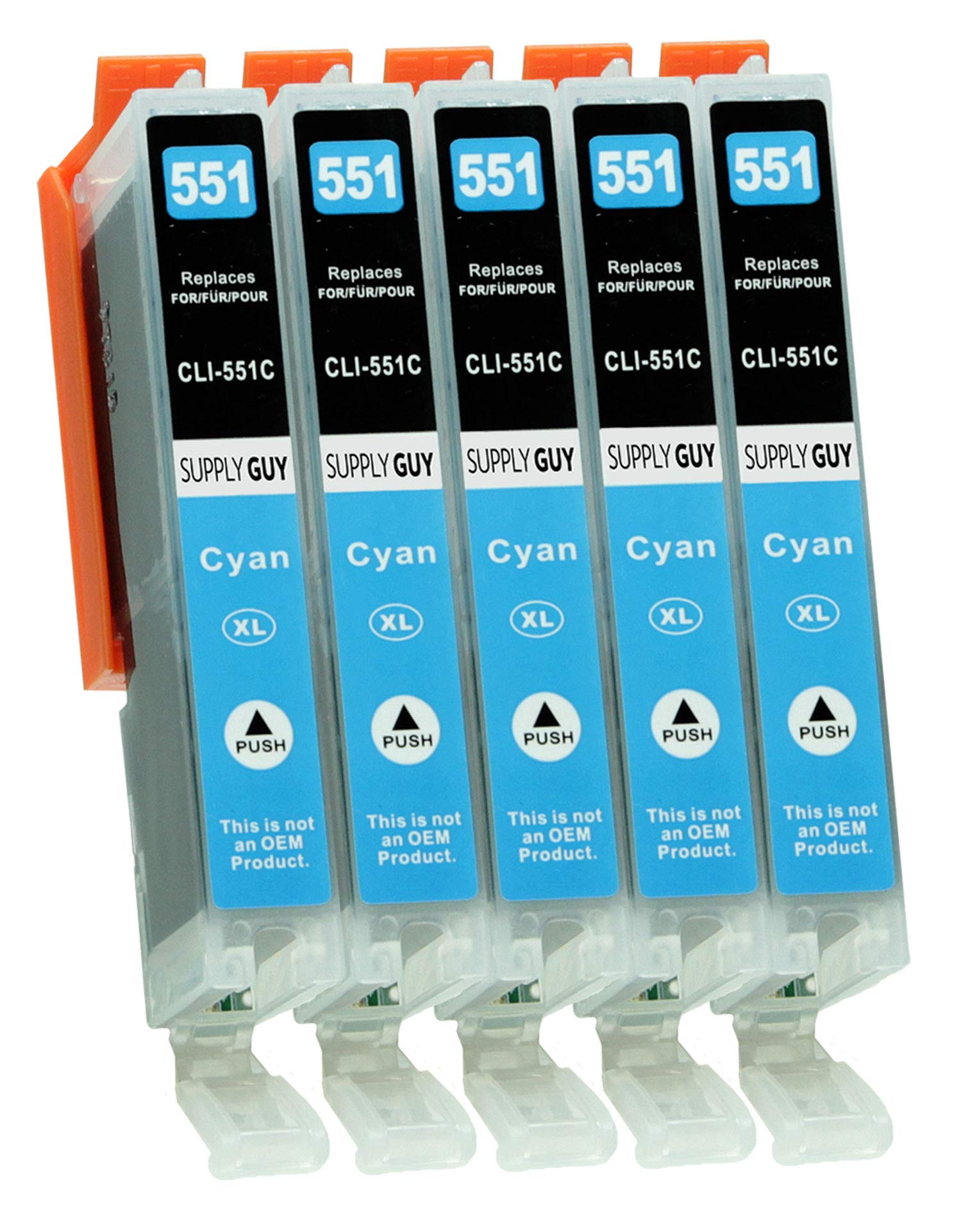 Supply Guy 5 Ink Cartridges compatible with Canon CLI-551 Cyan with Chip and Level Indicator for IP7250 IP8750 IX6850 MG5450 MG5550 MG5650 MG5655 MG6350 MG6450 MG6650 MG7150 MG7550 MX725 MX925