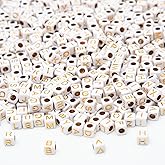 Kzyapi 1000Pcs Square Acrylic Gold Alphabet Beads A-Z Cube Letters Beads for Bracelets Necklaces Jewelry Making(Gold White)