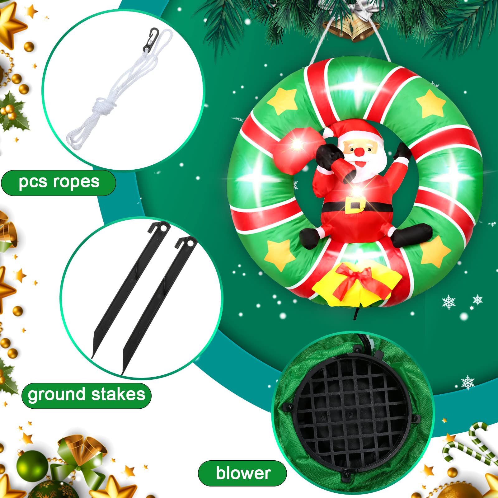 3 ft Christmas Inflatables Blow up Yard Decorations with LED Lights