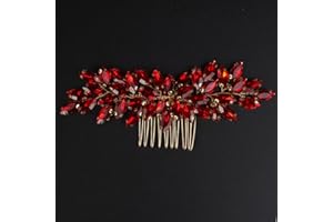 Teyglen Dainty Simple Full Red Rhinestones Bride Wedding Hair Comb Luxurious Hair Accessories Shiny Rhinestones Bridal Side Hair Combs for Women Bride Girls (Red)