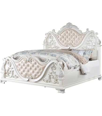 Amazon.com: ACME Furniture Queen Bed, Velvet and Antique Platinum
