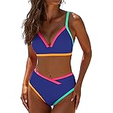 popvil High Waisted Bikini Sets for Women Neon Two Piece Swimsuit Sexy High Cut 2026 Bathing Suit