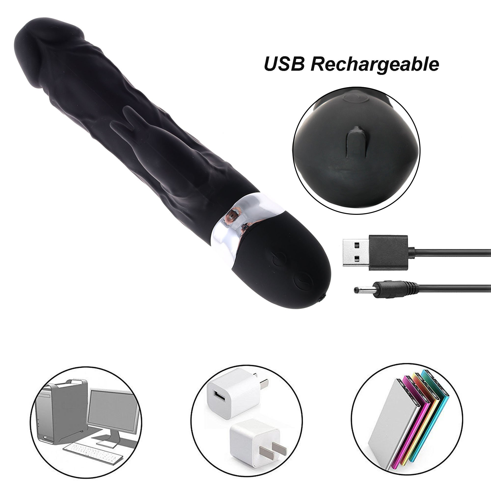 Badboy Black Vibrator Silicone Realistic Dildo Vibratory Massage Rechargeable Rabbit Vibrateur for Women Clitorial Stimulation Adult Toys
