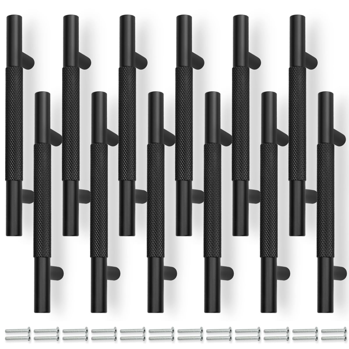 Bwintech 12 Pack Black 150MM Knurled Cupboard Handles, 96MM Hole Centers Furniture Drawer Pulls Cupboard Knobs Cabinet Handles
