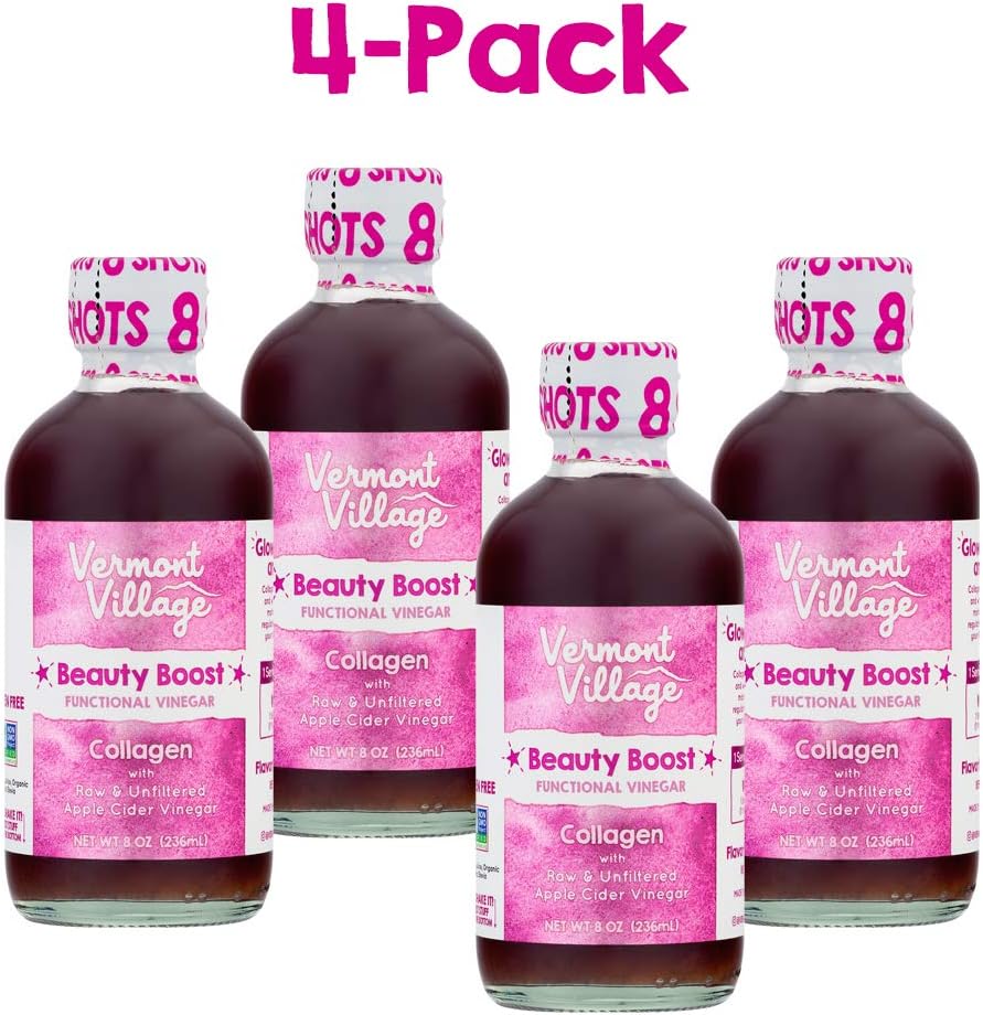 Four Pack Vermont Village Organic Apple Cider Functional Vinegar (Beauty Boost)