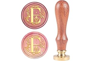 CRASPIRE Letter E Wax Seal Stamp Vintage Wax Sealing Stamps Alphabet E Retro 25mm Removable Brass Head Wooden Handle for Enve