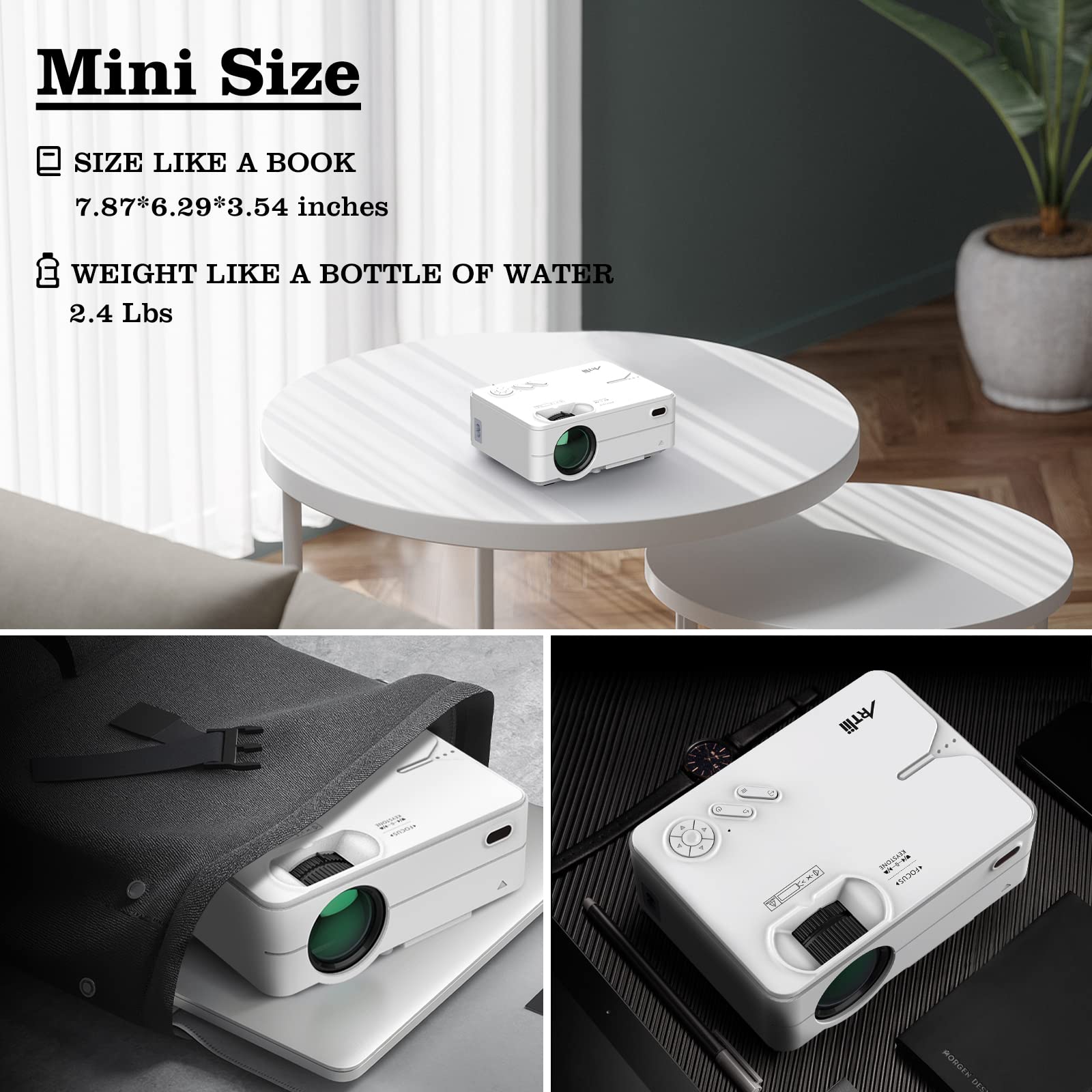 Mini Projector, Artlii Enjoy2 WiFi Bluetooth Projector, 1080P Full HD Supported, Keystone, WiFi Screen Mirroring, Portable Movie Projector Compatible with iOS, Android, TV Stick, HDMI, USB