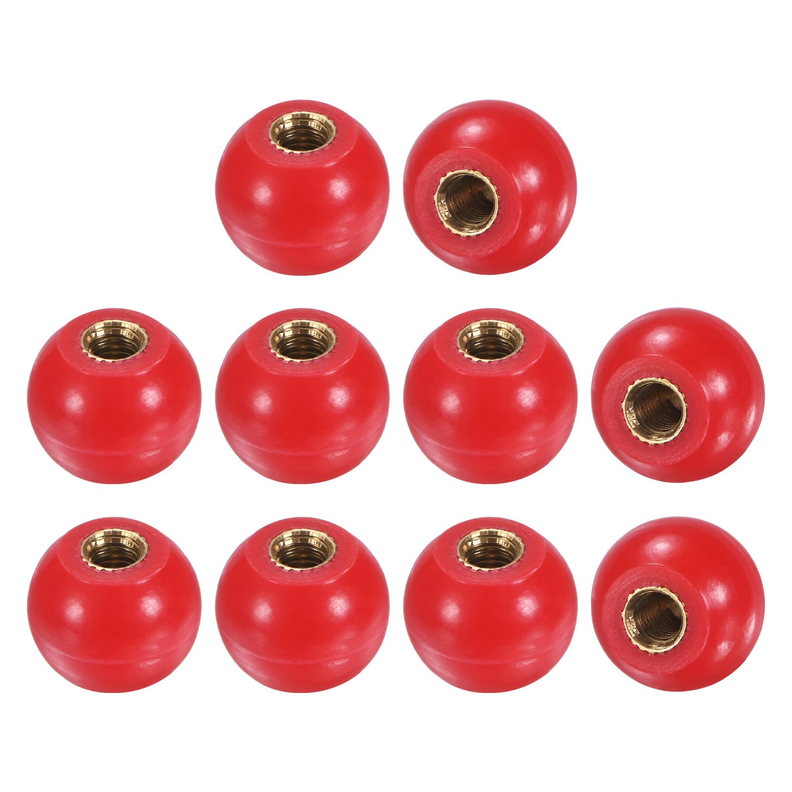 M METERXITY 10-Pack Threaded Ball Knobs, M5 Female Thread 16mm Dia. Thermoset Ball Knob for Lathe/Machine/Lawn Mowers, Round Phenolic Brass Insert Lever Handle [Red]